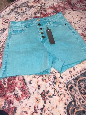 Tractr brand from Nordstrom Turquoise teal Button-Up Jean Shorts